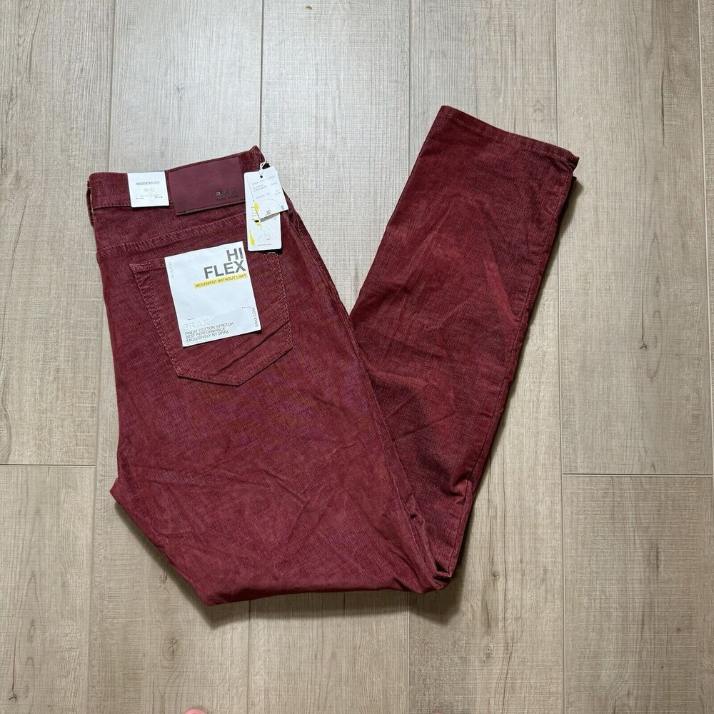 $228 NEW Brax Chuck Men's 36x32 Hi-Flex Modern Corduroy Performance Pants Red